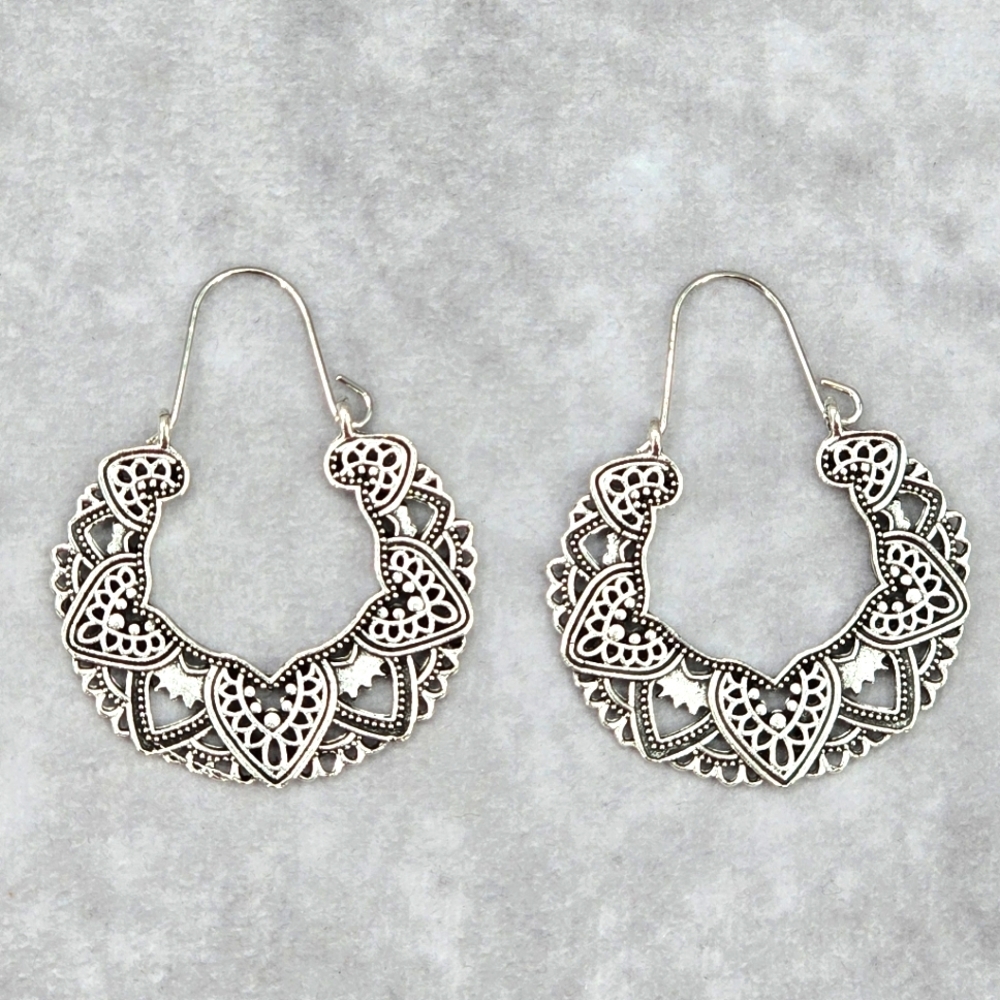 Silver Floral Star Drop Hook Dangle Floral Boho Earring‎ Fashion Jewelry JB2-57
